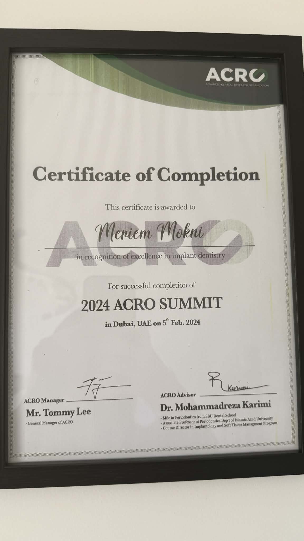 Certificate of Completion ACRO Summit